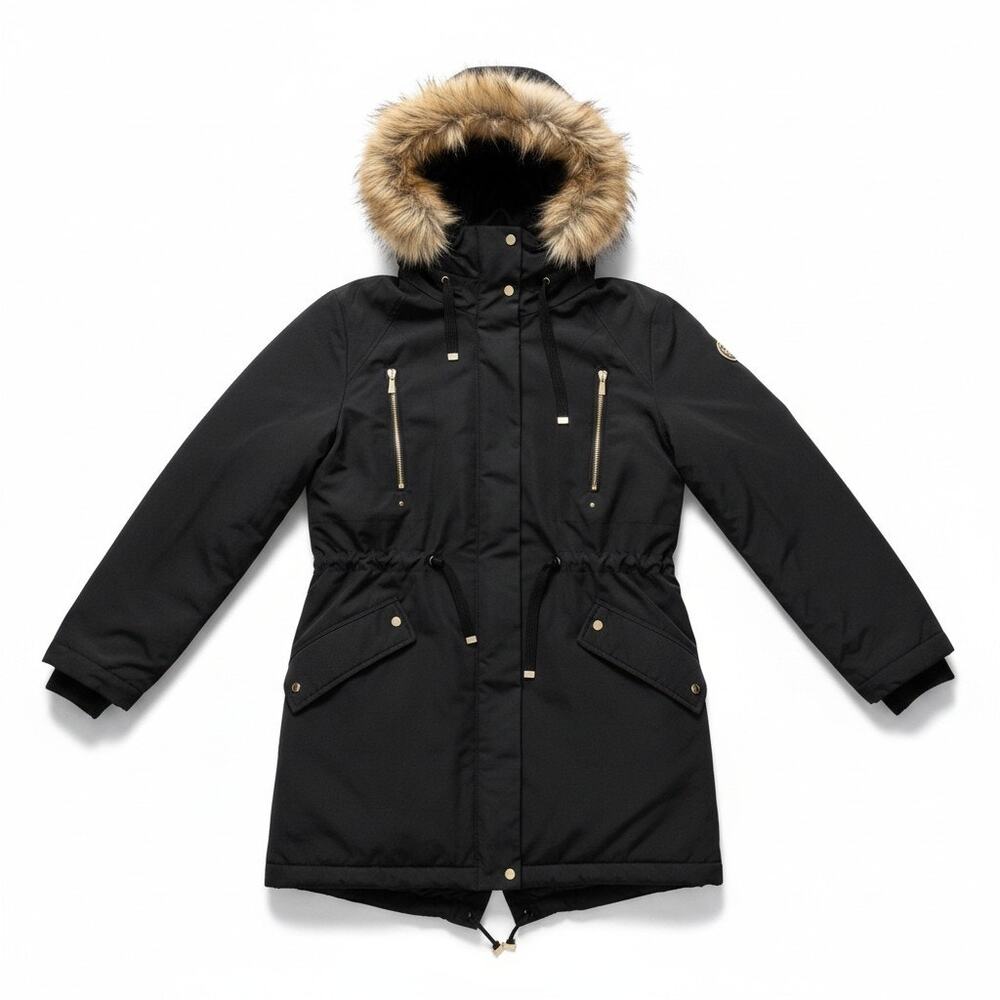 MNG Mango Womens Faux Fur Hooded Full Zip Jacket Coat Black XS Cold Weather Goth